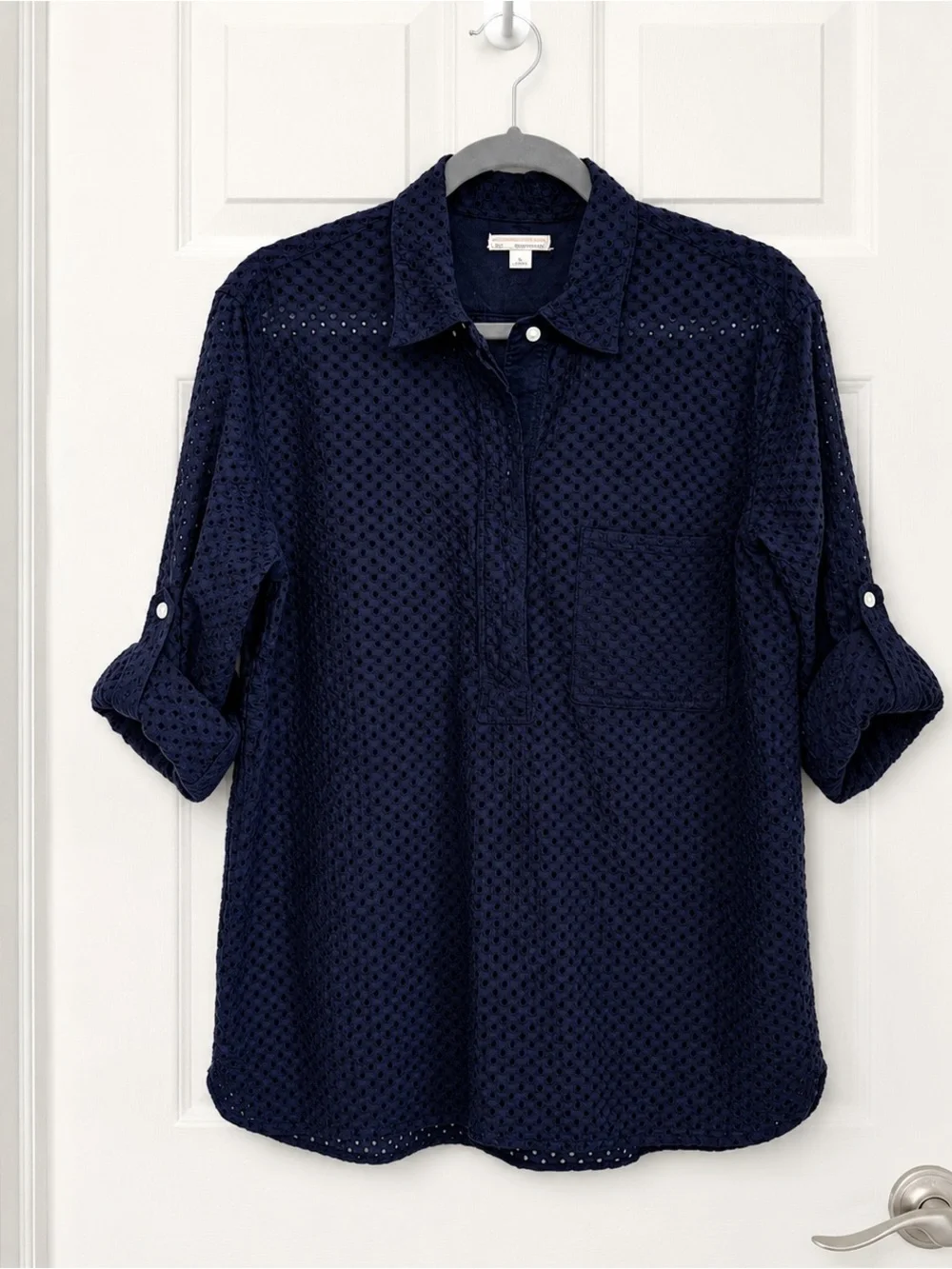 Gap Eyelet Heritage Collection Broderie Anglaise Cotton Roll Tab Navy Popover L